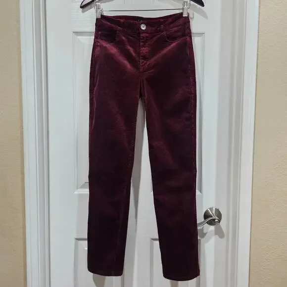 Paige Hoxton Slim Burgundy Corduroy Mid Rise Pants Size 26 - Picture 7 of 9